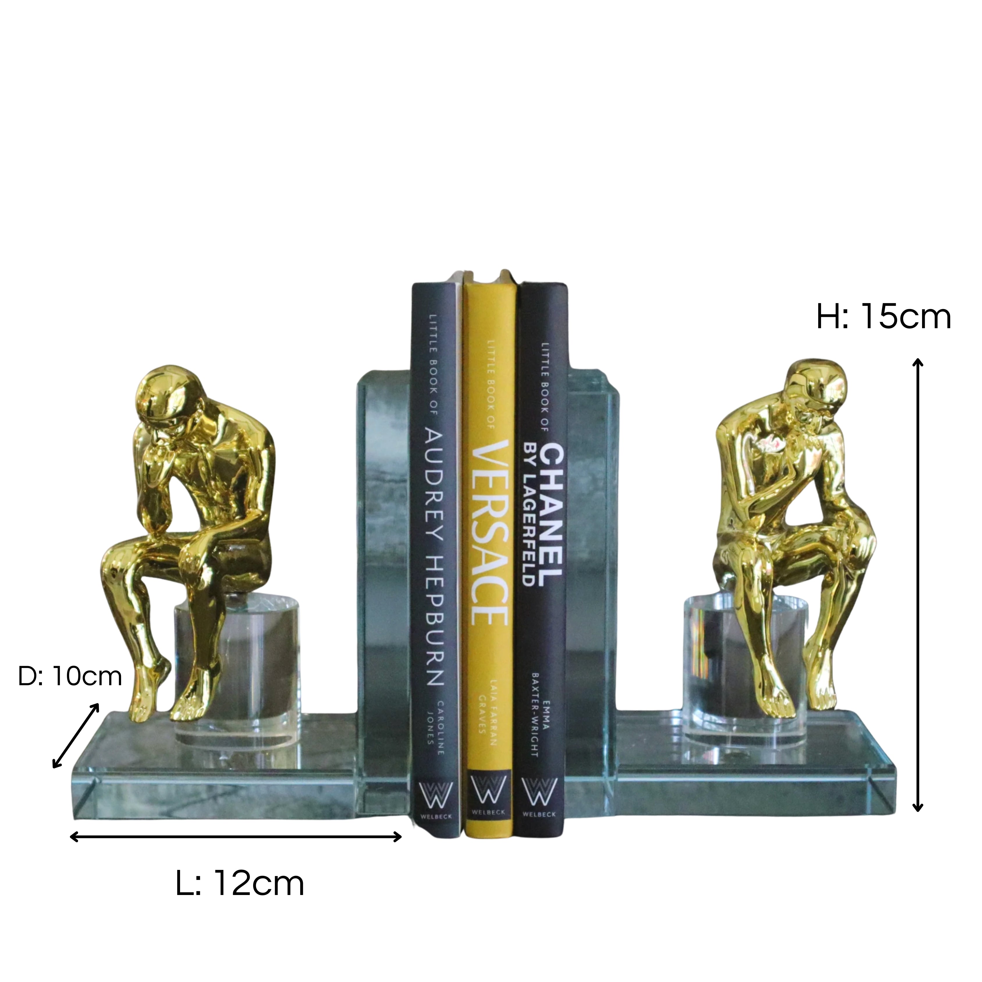 Gold Thinking Figure Luxury Crystal Bookends Ivan