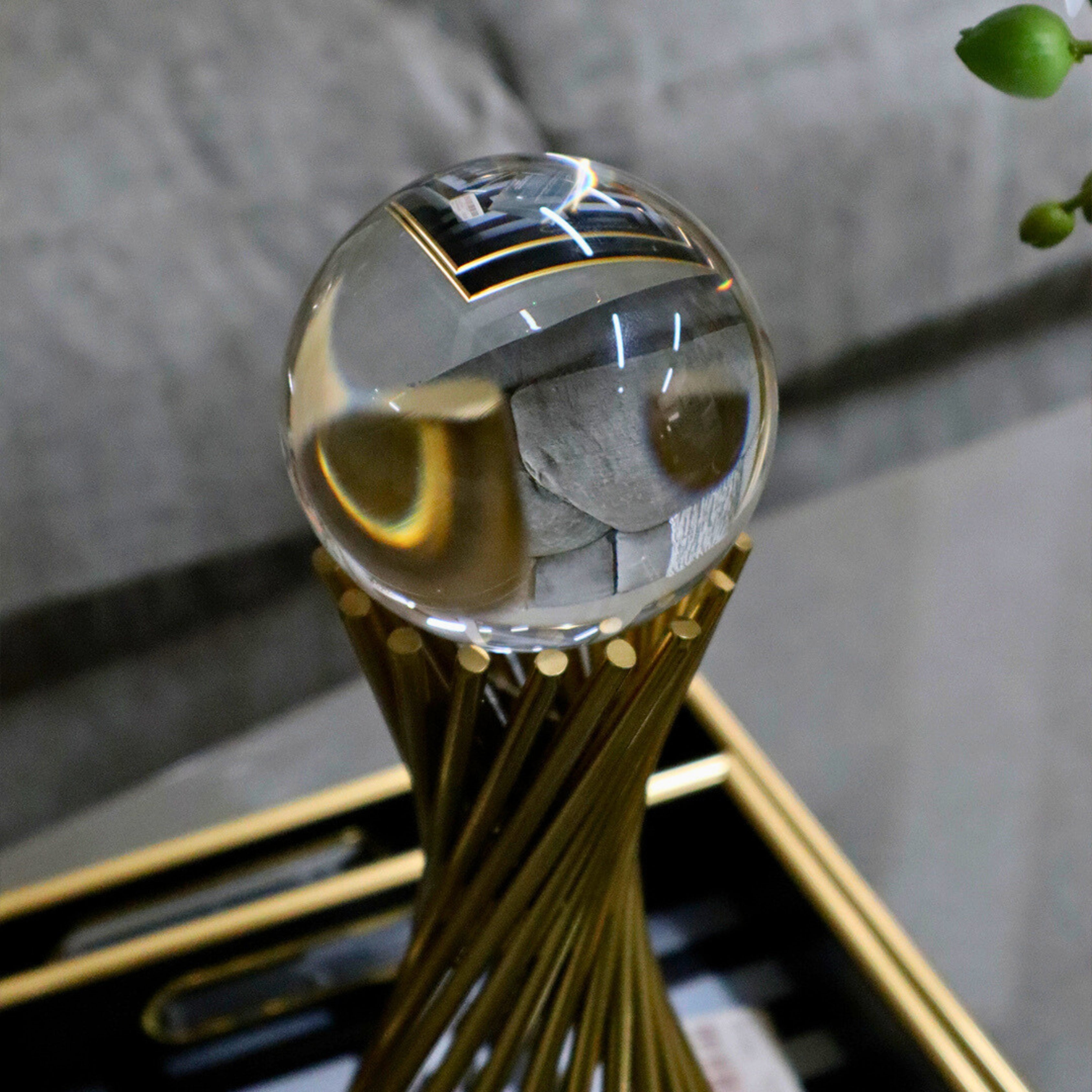 Gold Spiral Crystal Ball Stand Large 29cm Ivan