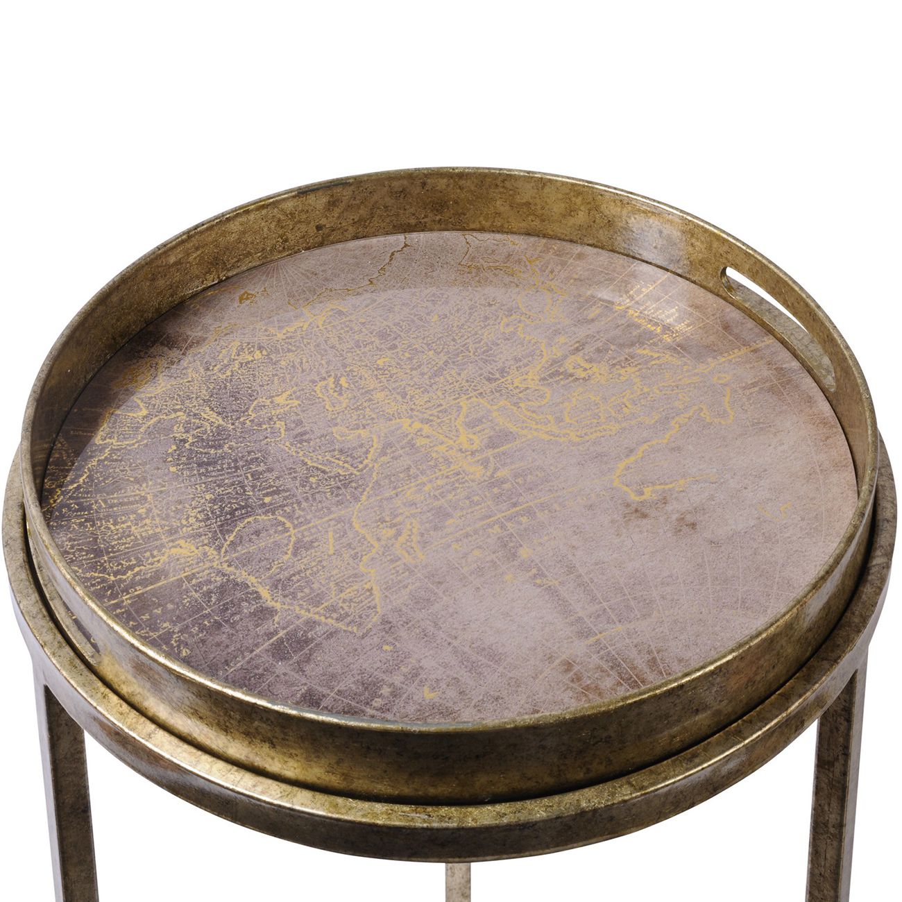 Vienna Antique Gold Atlas Side Tray Nesting Tables (Set of 2) Libra