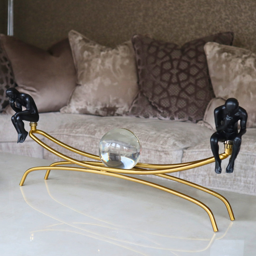 Thinking Man Statues with Crystal Ball Sculpture Figurine Ivan