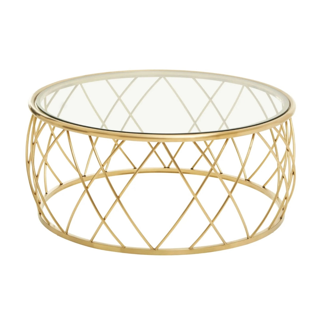 Buckley Clear Glass & Gold Coffee Table Home Store Living