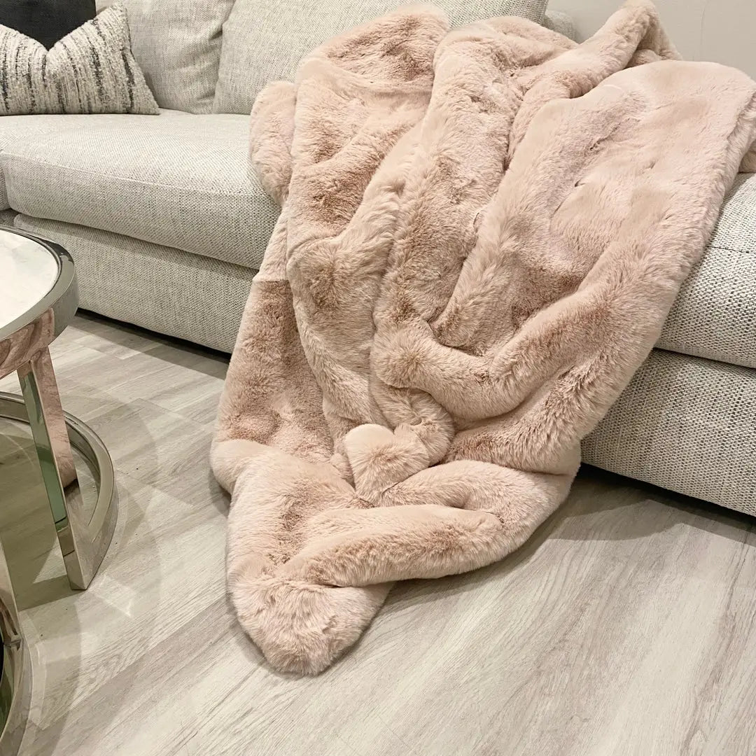 Rapture Faux Rabbit Fur Throw in Grey, Cream or Beige malini