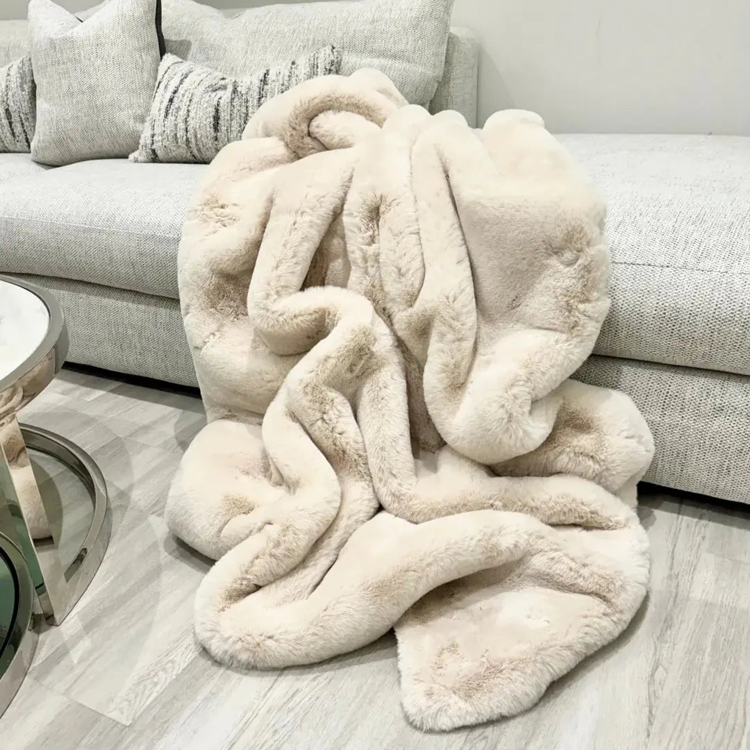 Rapture Faux Rabbit Fur Throw in Grey, Cream or Beige malini
