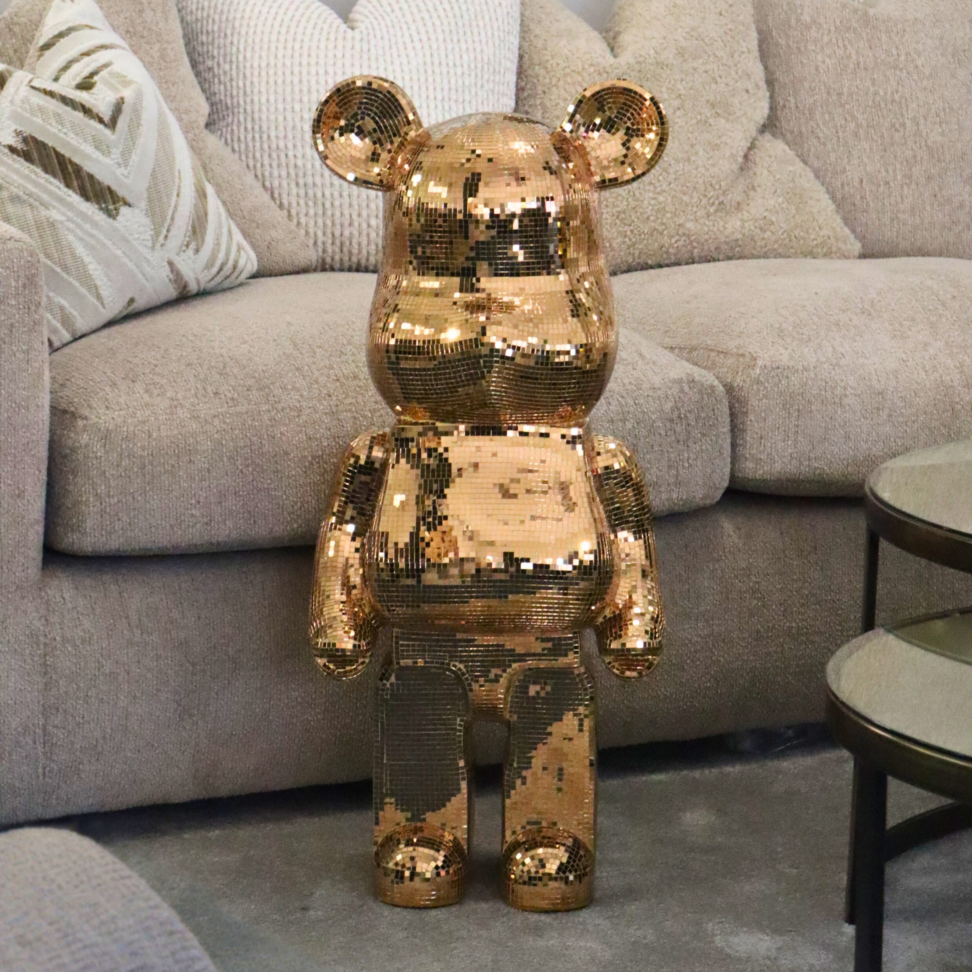 Richmond Interiors Large Art Deco Rose Gold Mosaic Standing Bear 80cm Ivan