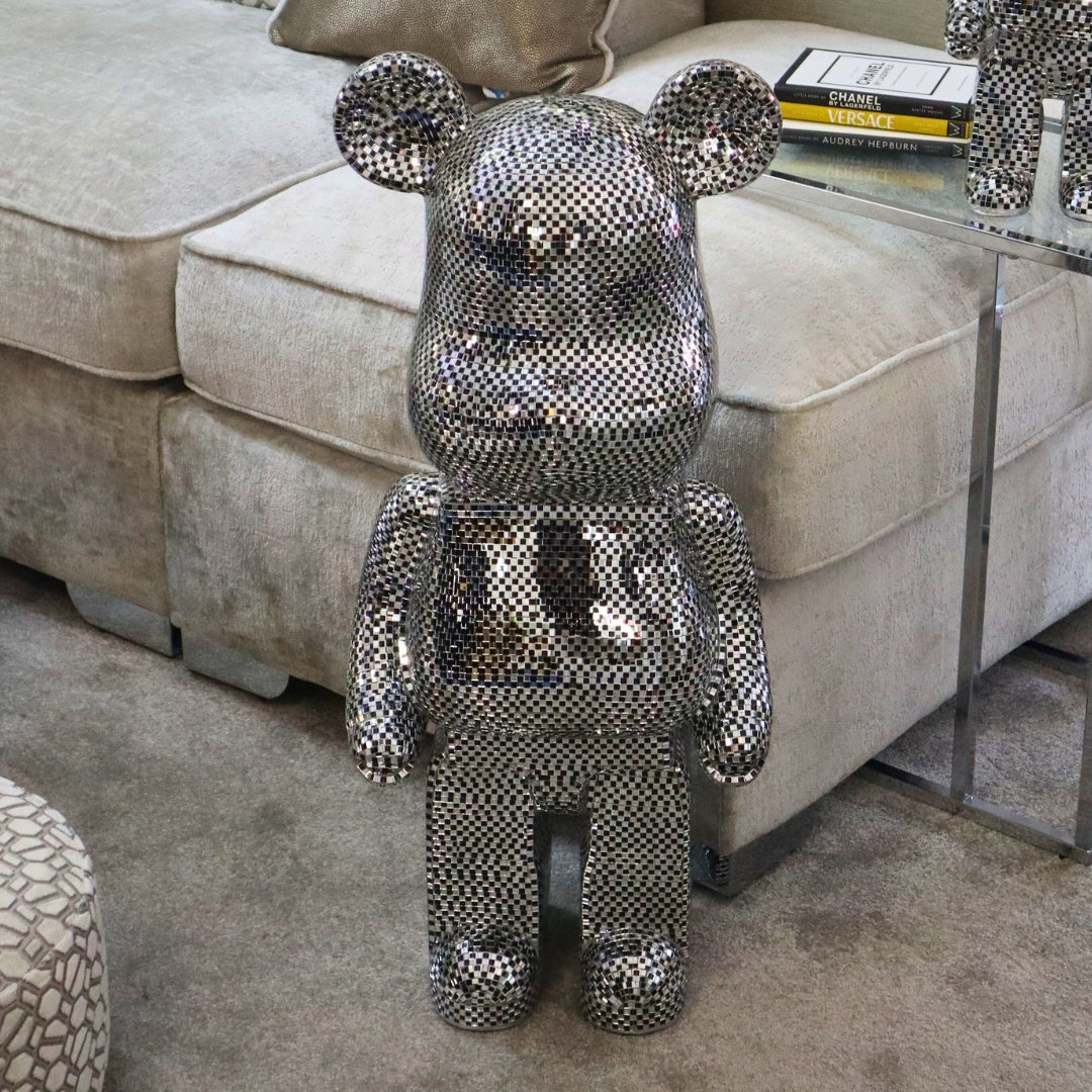 Richmond Interiors Large Art Deco Black & Chrome Mosaic Standing Bear 80cm