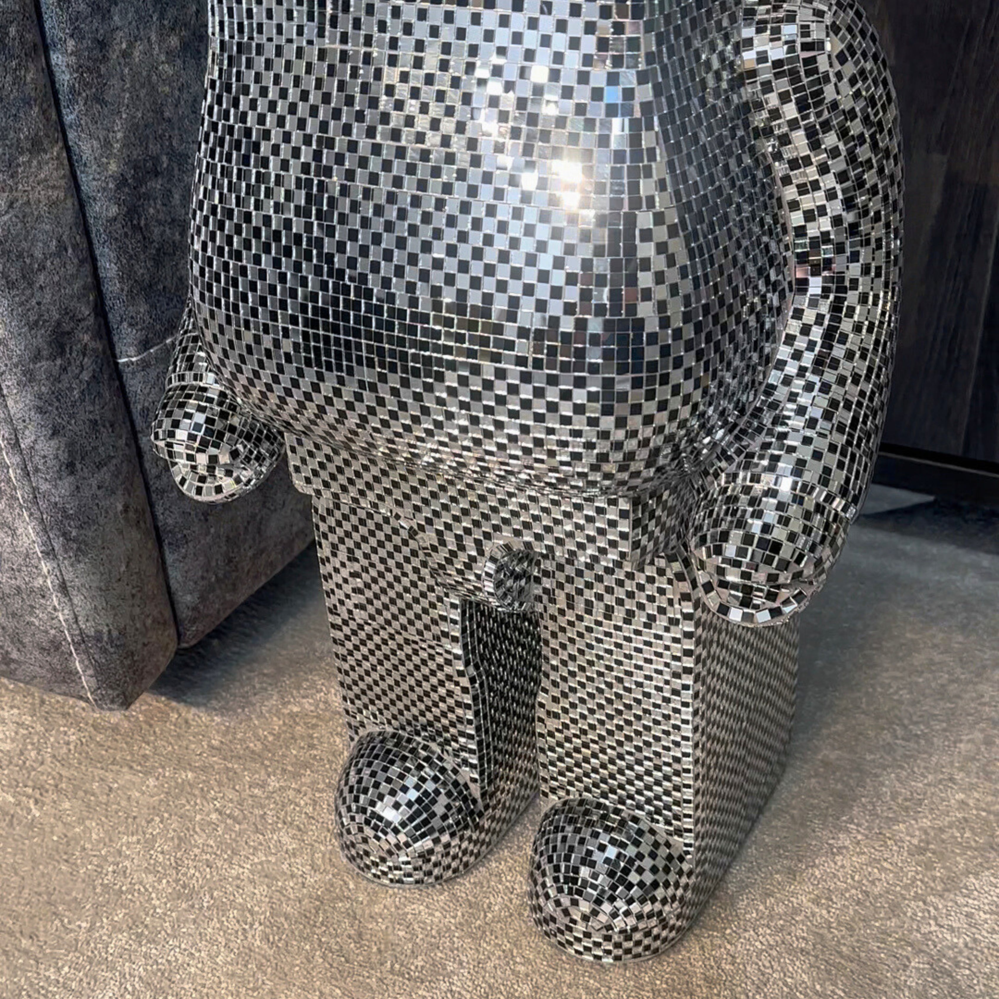 Richmond Interiors Large Art Deco Black & Chrome Mosaic Standing Bear 80cm