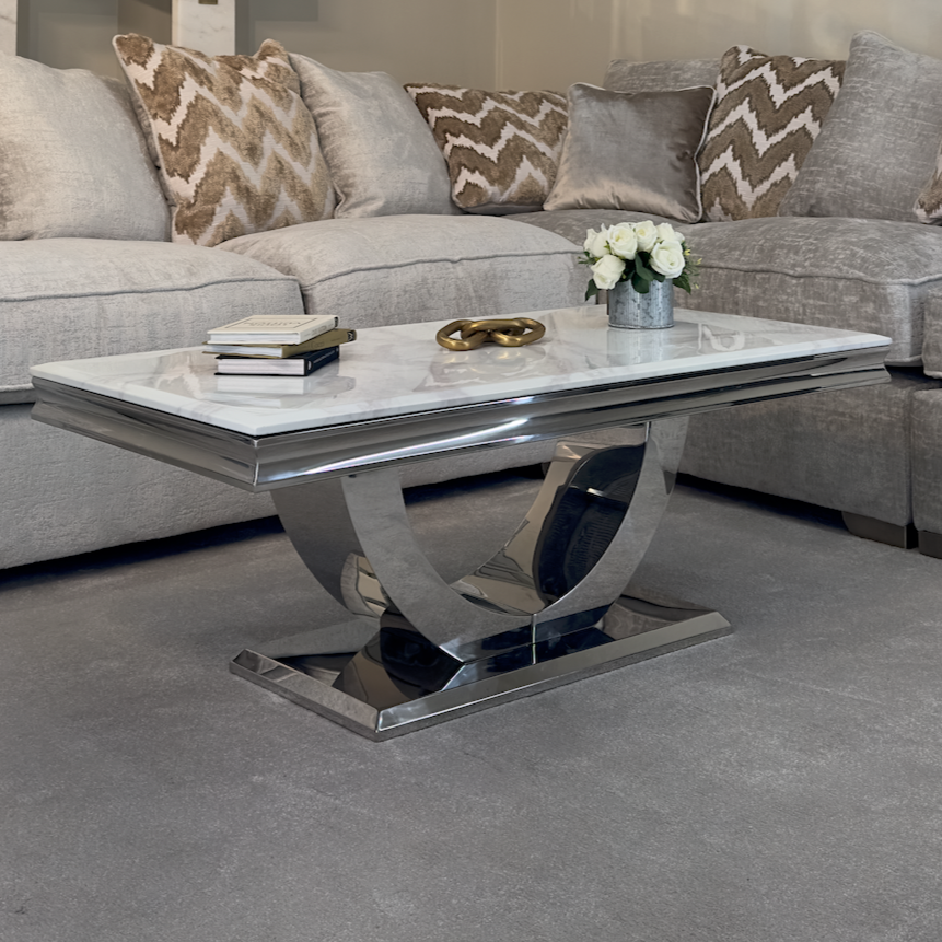London Marble Coffee Table with Chrome Base AWS