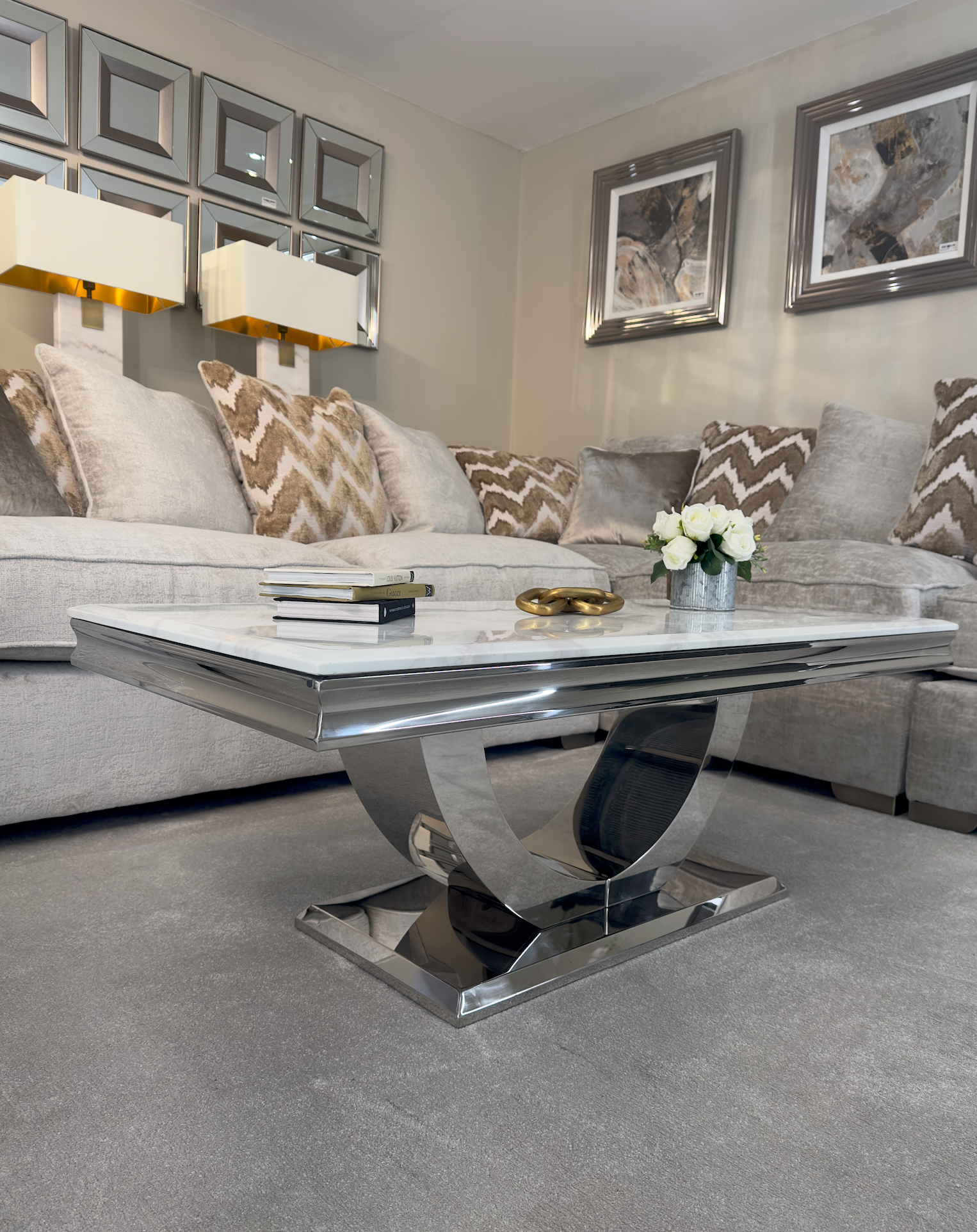 London Marble Coffee Table with Chrome Base AWS