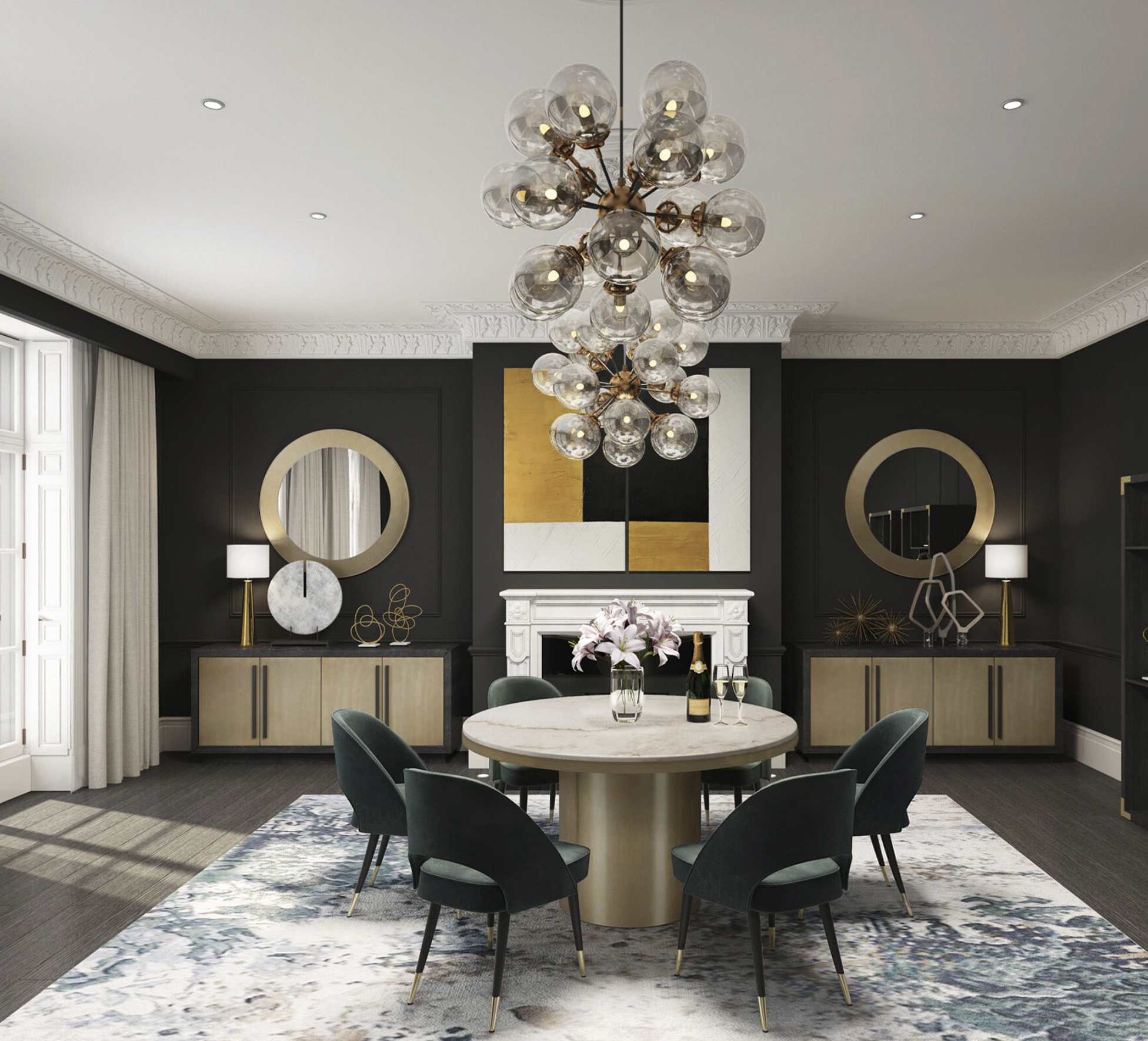 Camden Dining Table - Cream Marble/ Brushed Brass 130cm Kevin Simba