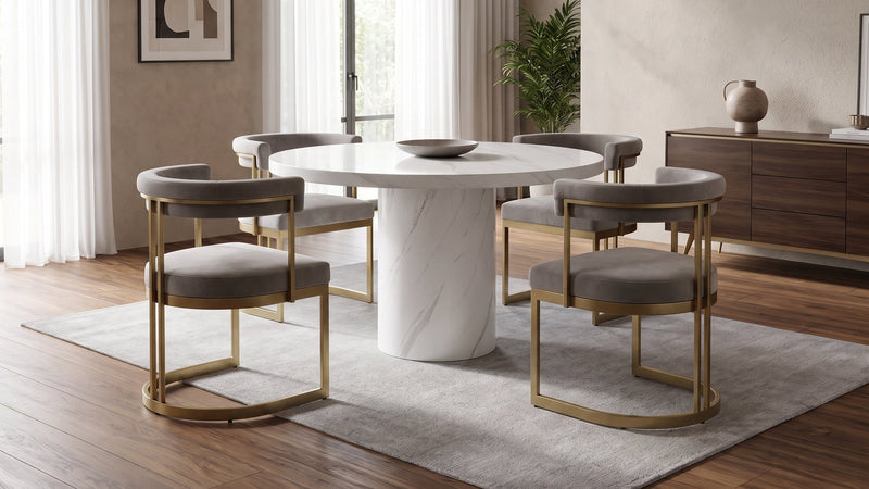 Cara 120cm Round White Marble Dining Table L H International