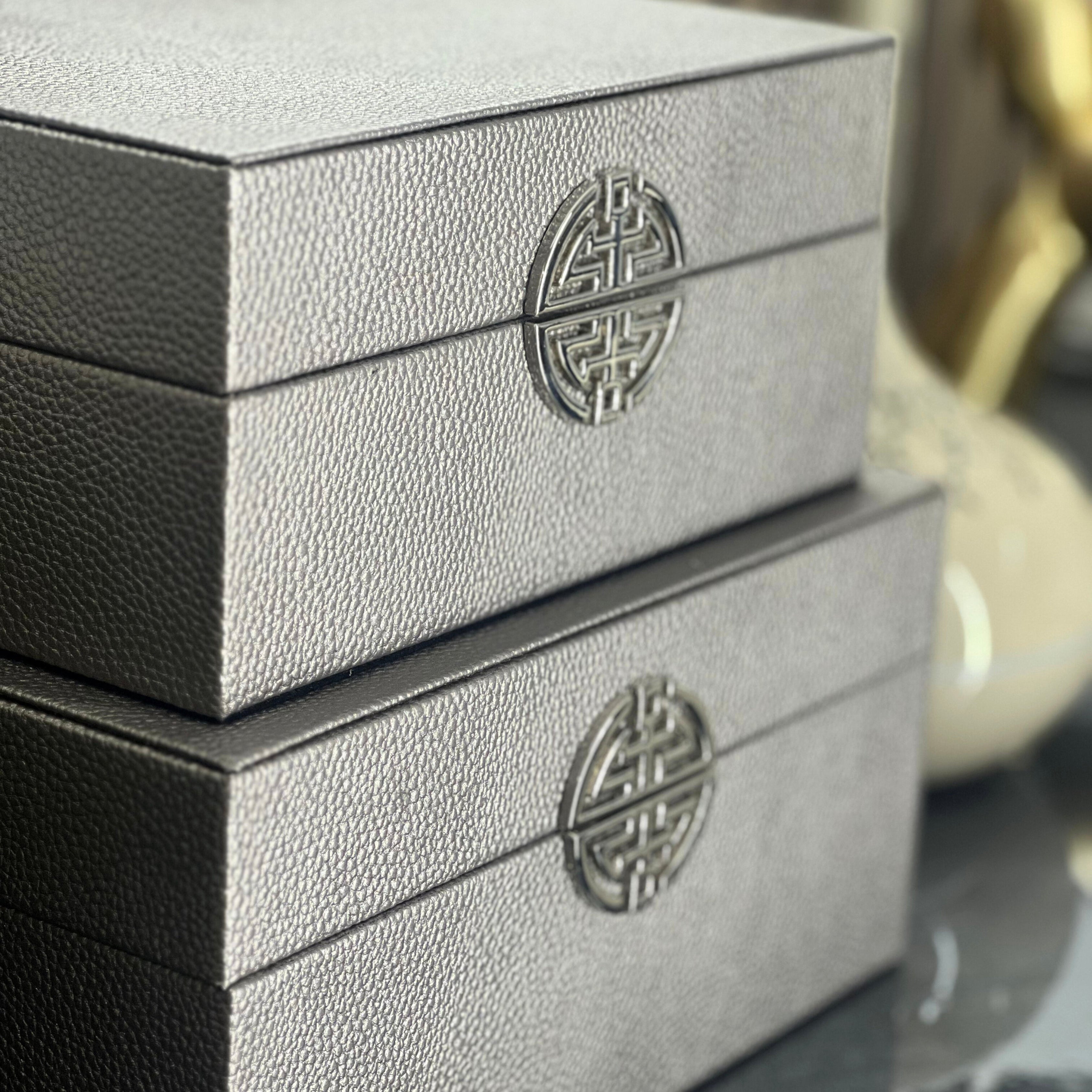 Silver & Grey Pewter Faux Leather Storage Boxes (Set of 2) CIMC