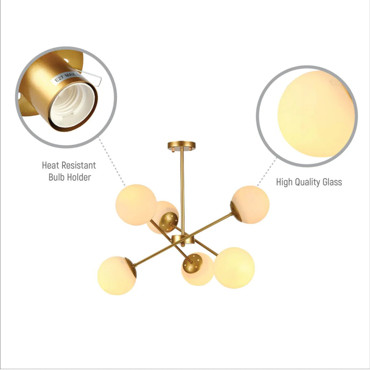 Gold Sputnik Metal Opal Globe Glass Modern Ceiling Light Home Store Living