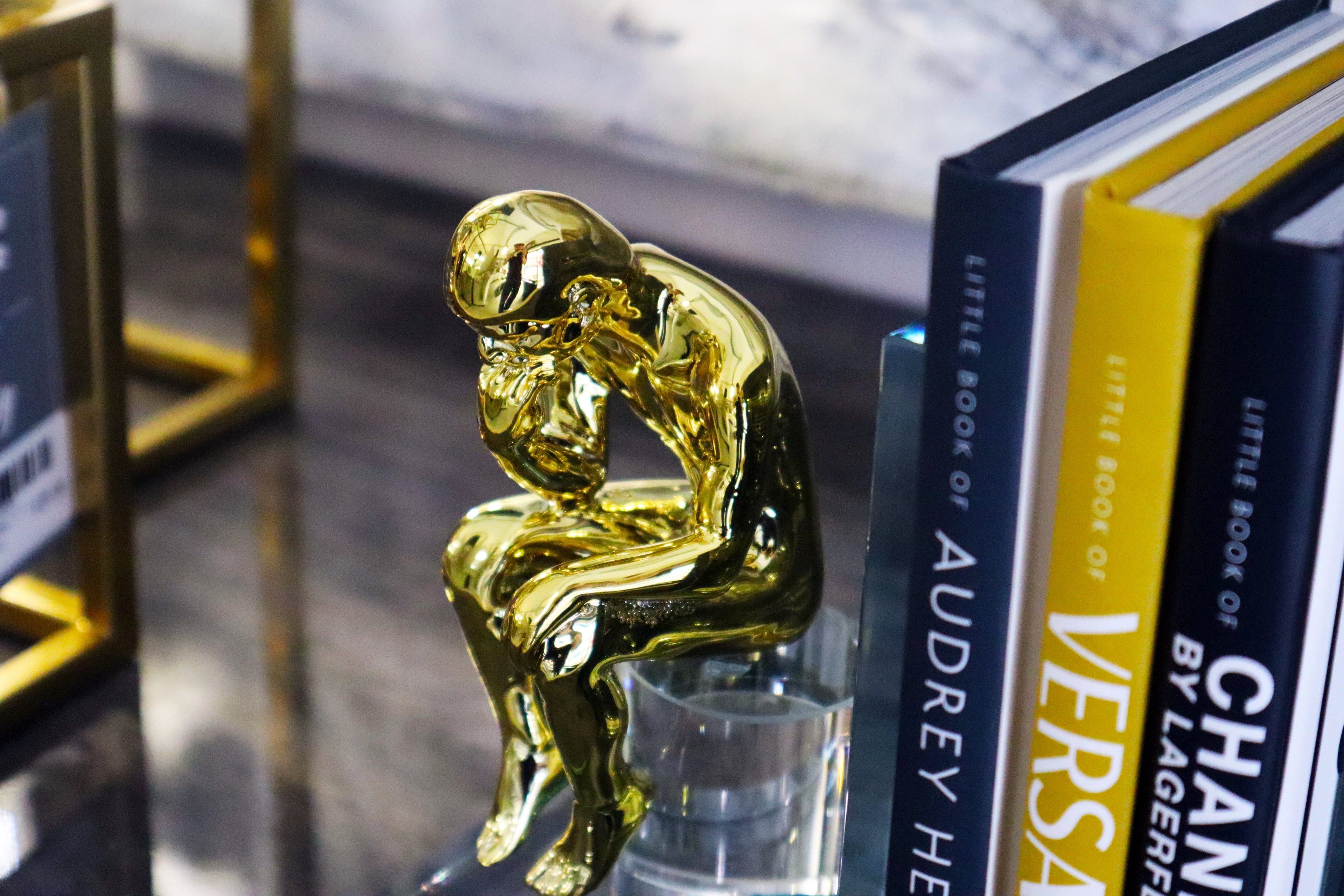 Gold Thinking Figure Luxury Crystal Bookends Ivan