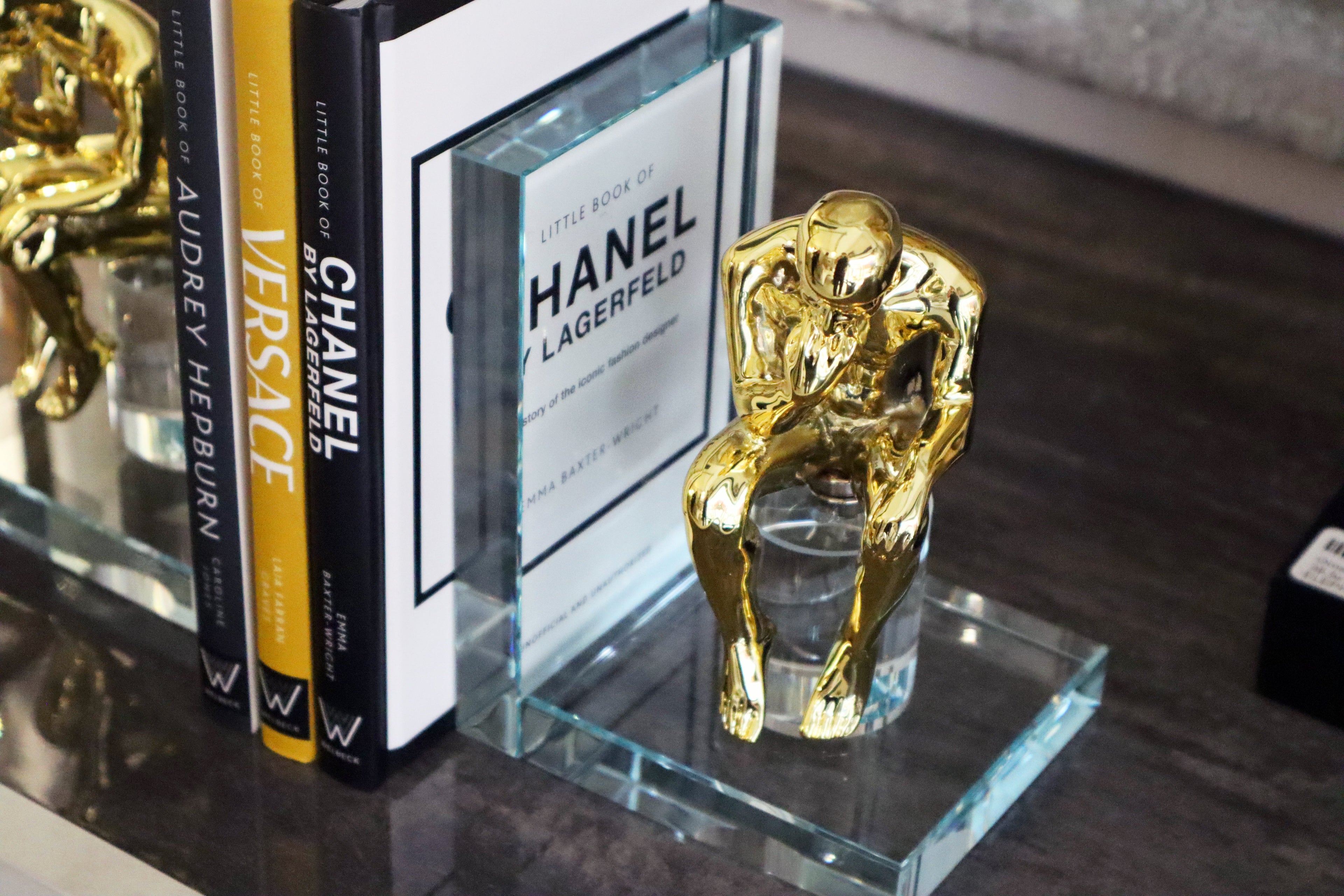 Gold Thinking Figure Luxury Crystal Bookends Ivan