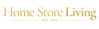 Gold 'Home Store Living' logo on a white background