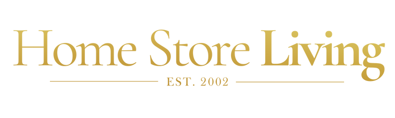 Gold 'Home Store Living' logo on a white background