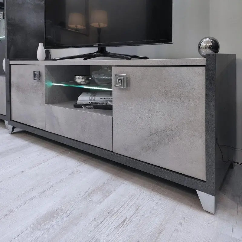 Trillo Grey High Gloss TV Unit Home Store Living