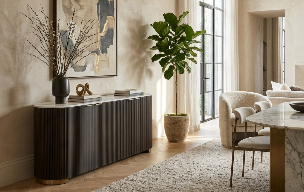 YS Interiors Milo 180cm sideboard styled in a dining room