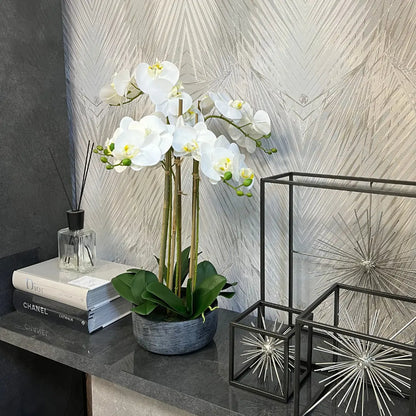 Faux White Orchid in Charcoal Pot Large Home Store Living