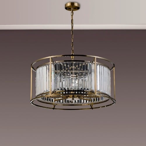 Monarch Pendant / Semi Ceiling Convertible, 8 x E14, Antique Brass / Clear