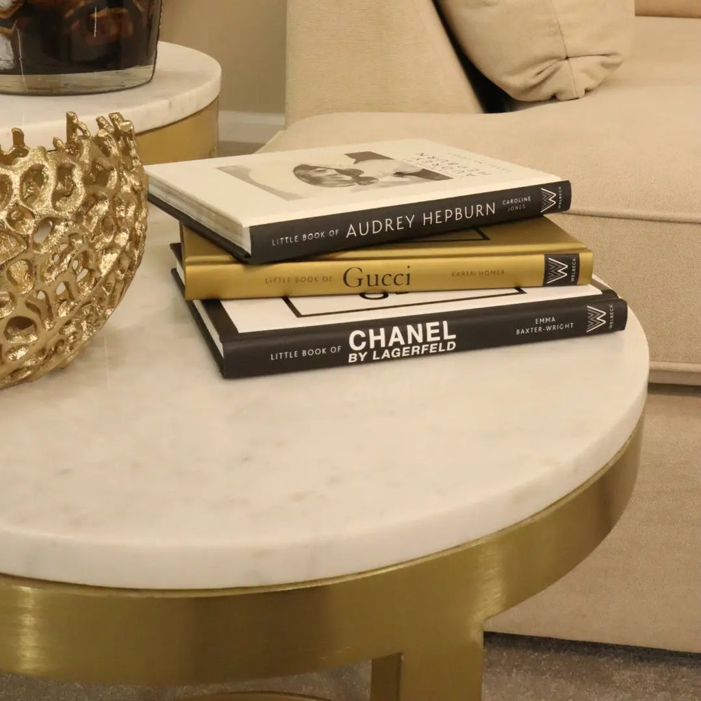 Perlato Marble White and Stainless Steel Nested Side Tables (Set of 2) Home Store Living