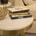 Perlato Marble White and Stainless Steel Nested Side Tables (Set of 2) Home Store Living