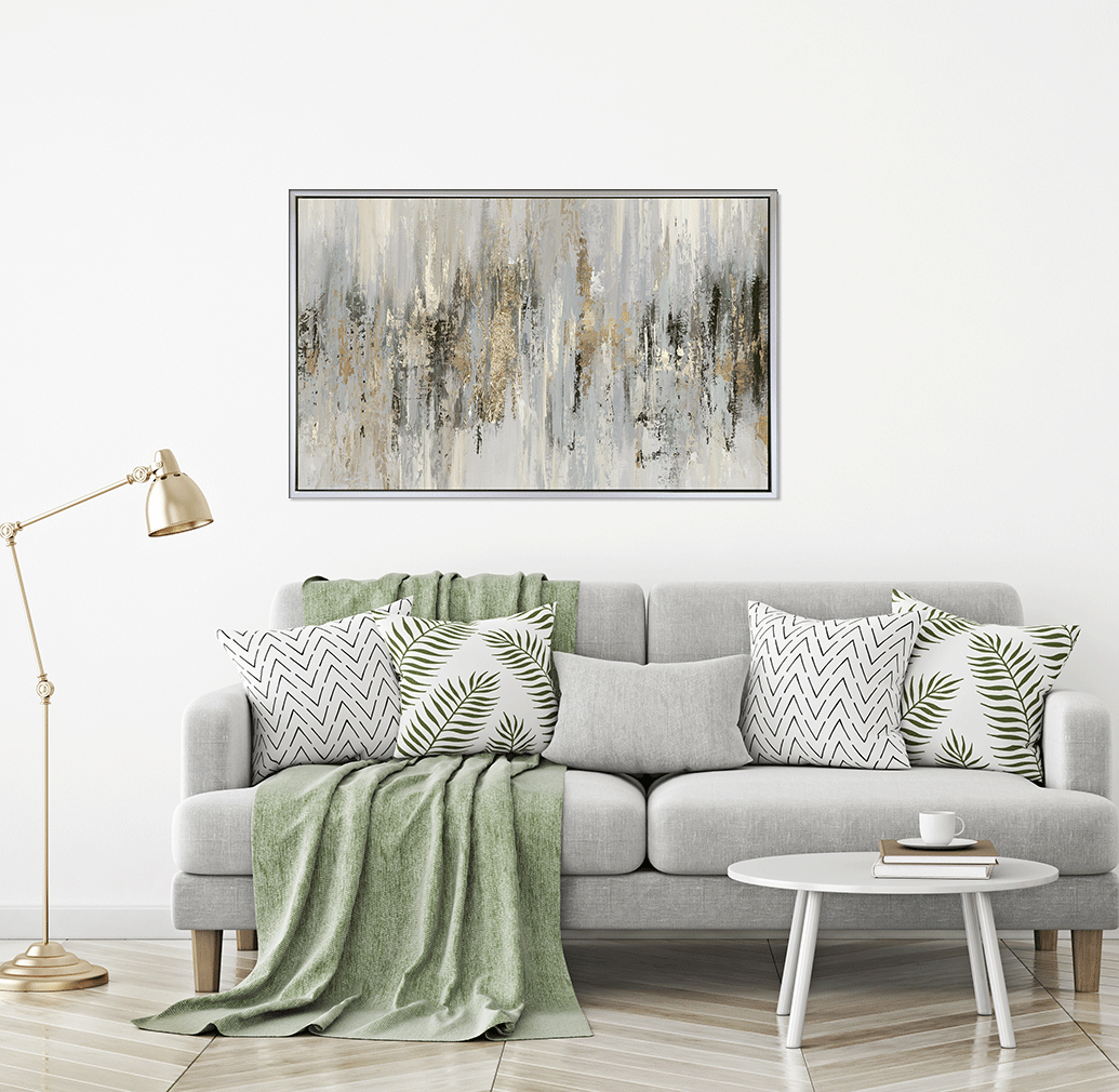 Dripping Silver Abstract Framed Canvas Artwork camelot