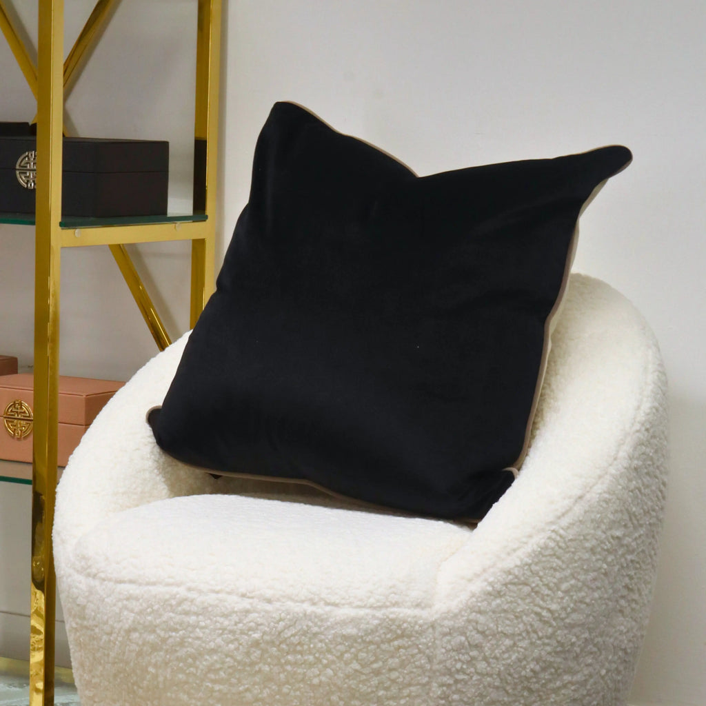 Large Paul Moneypenny Twofaced Black & Cream Double-Sided Velvet Cushion with Taupe Piping malini