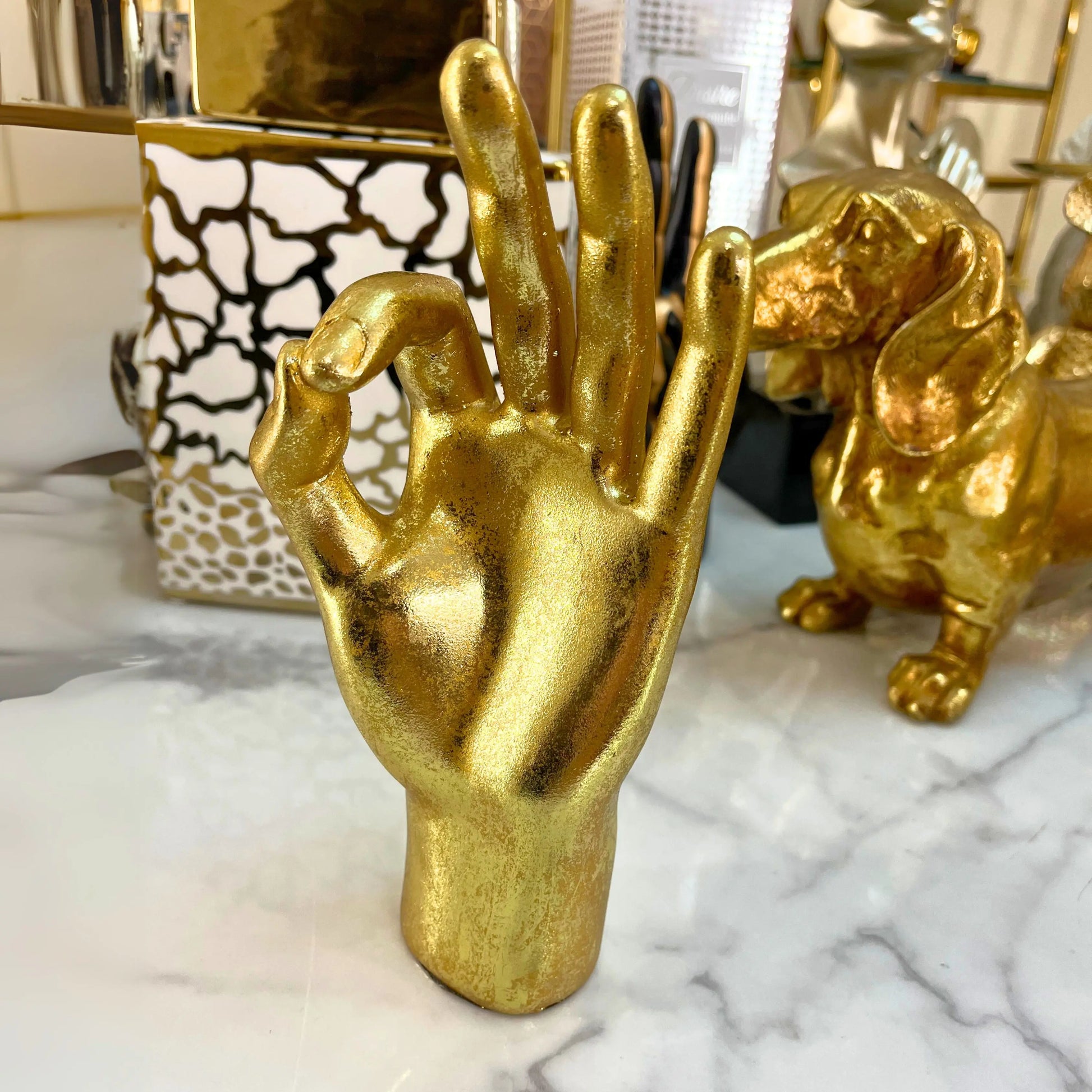 “OK” Hand Ornament in Silver or Gold Finish Home Store Living