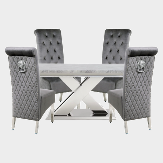 Dolce Marble Dining Set with 4 Lacey Grey Velvet Chairs Home Store Living