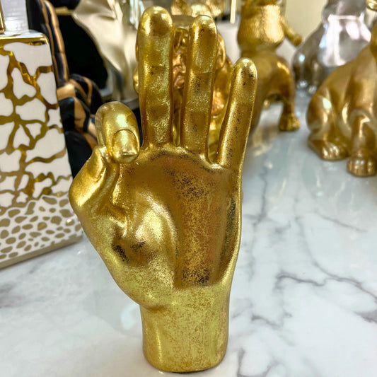 “OK” Hand Ornament in Silver or Gold Finish Home Store Living