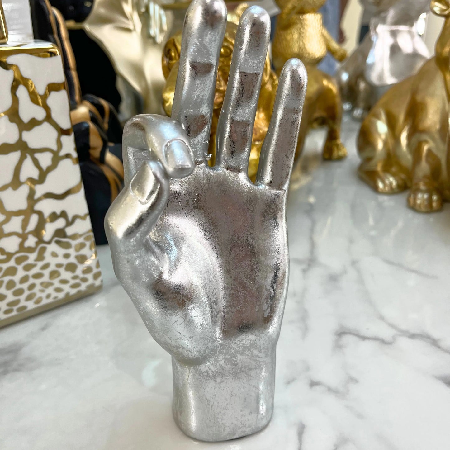 “OK” Hand Ornament in Silver or Gold Finish Home Store Living