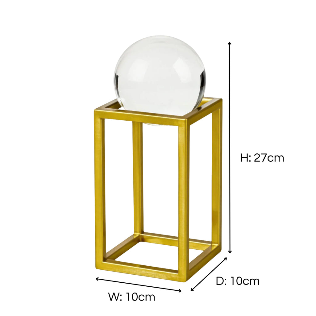 Medium Crystal Ball on Gold Metal Frame Home Ornament Ivan