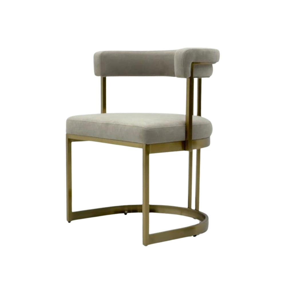 Lusso cream velvet dining chair, angled view