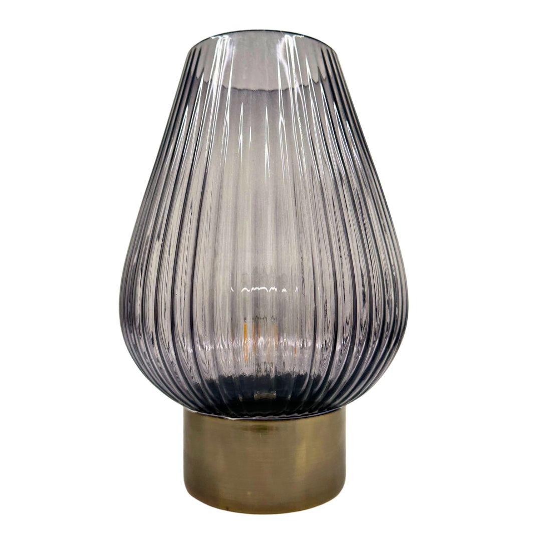 33cm LED Glass Footed Ridged Lamp - Brushed Gold Not specified