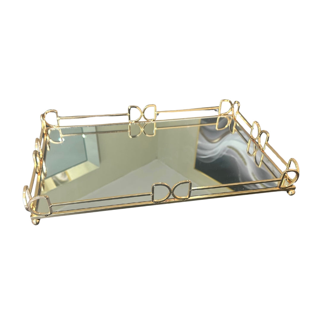 D&D Rectangle Rose Gold Mirror Tray 45cm Ivan