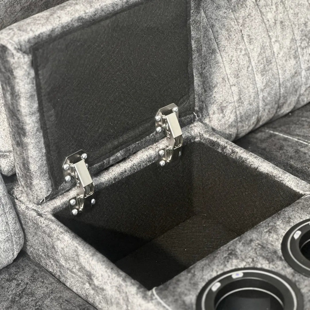 FIRST DRAFT Cheshire Electric Recliner Corner Sofa in Resilient Grey Velvet Fabric Home Store Living