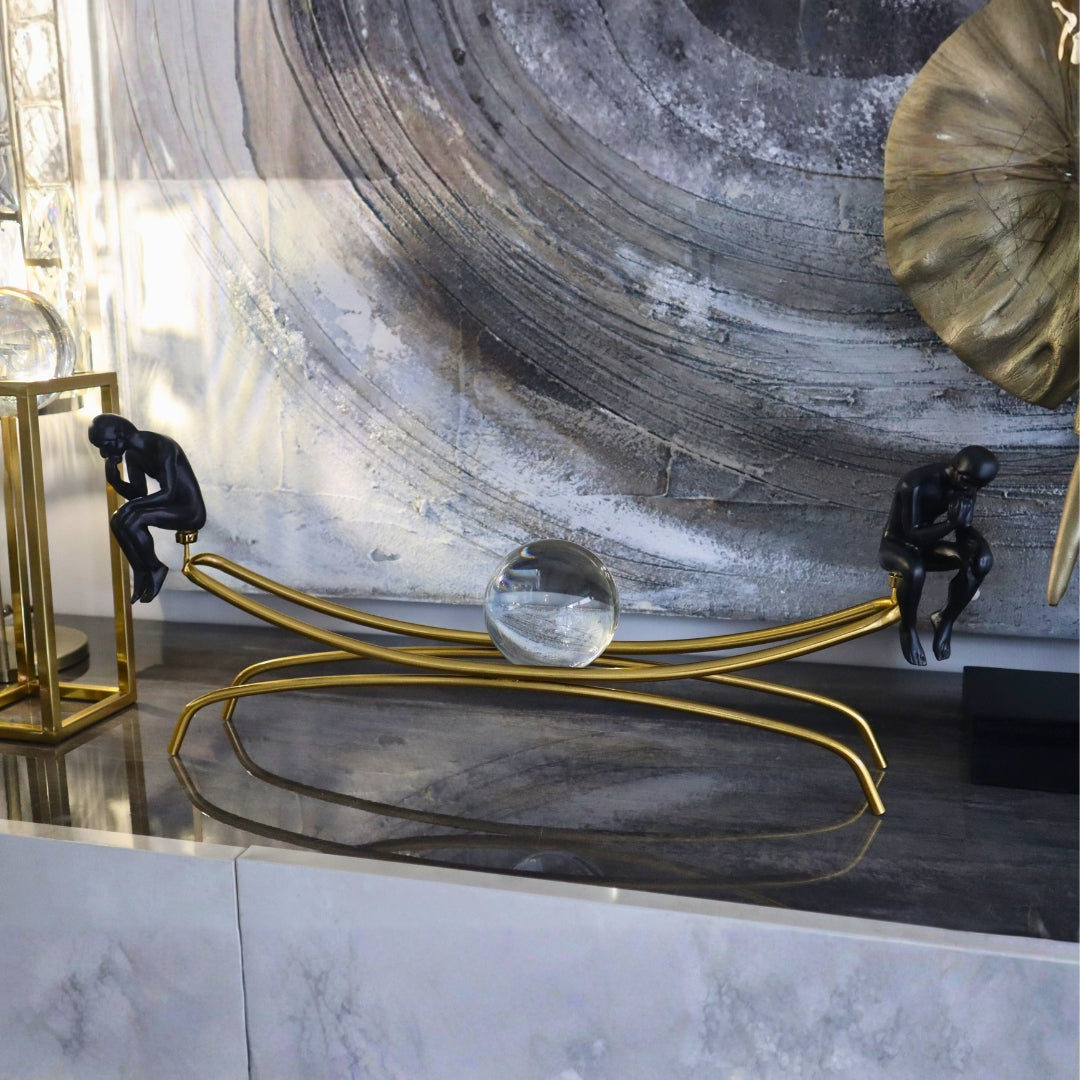 Thinking Man Statues with Crystal Ball Sculpture Figurine Ivan