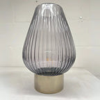 33cm LED Glass Footed Ridged Lamp - Brushed Gold candlelight