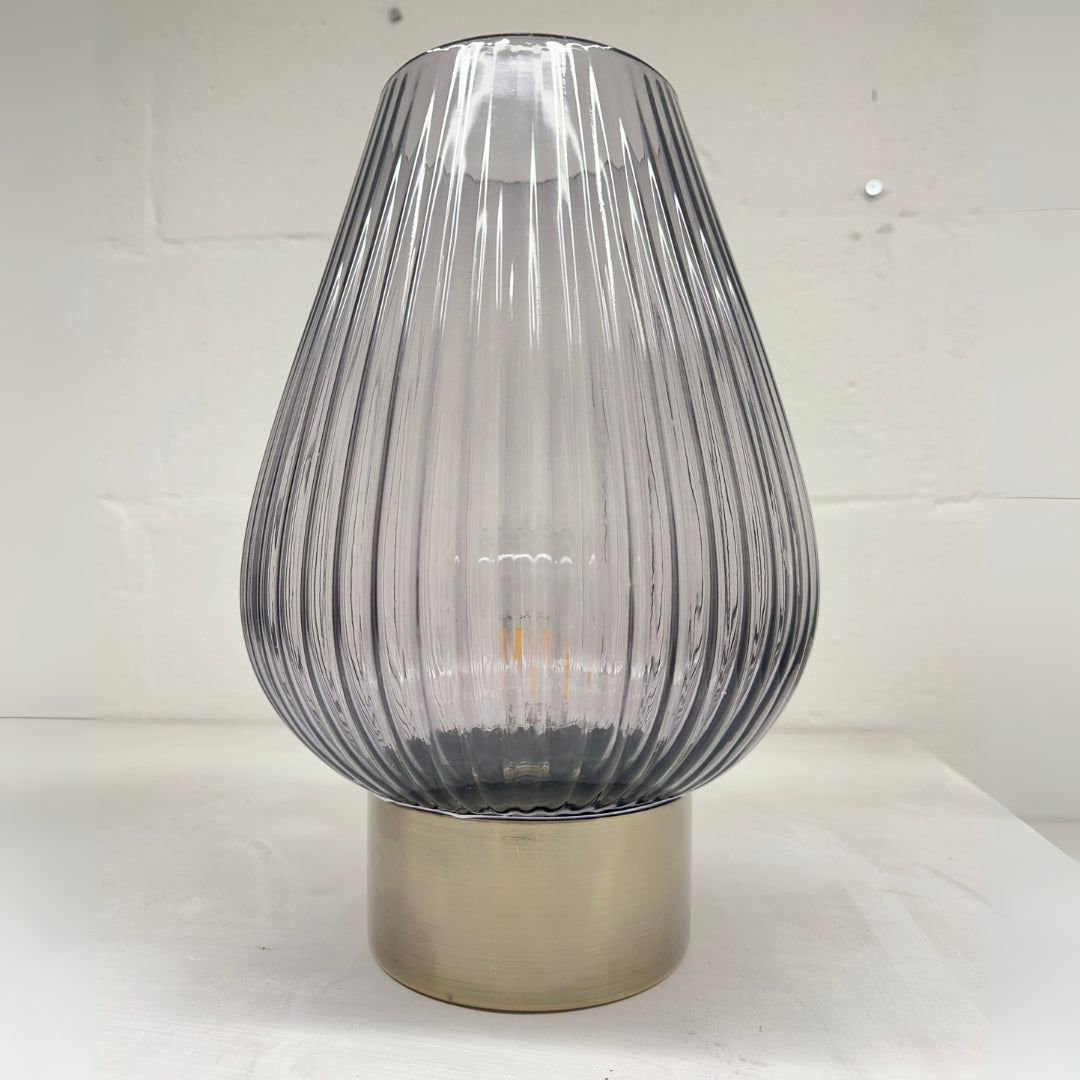 33cm LED Glass Footed Ridged Lamp - Brushed Gold Not specified