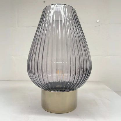 33cm LED Glass Footed Ridged Lamp - Brushed Gold candlelight