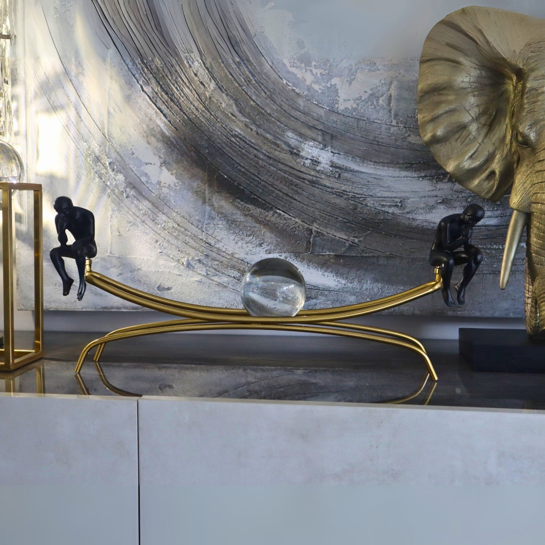 Thinking Man Statues with Crystal Ball Sculpture Figurine Ivan