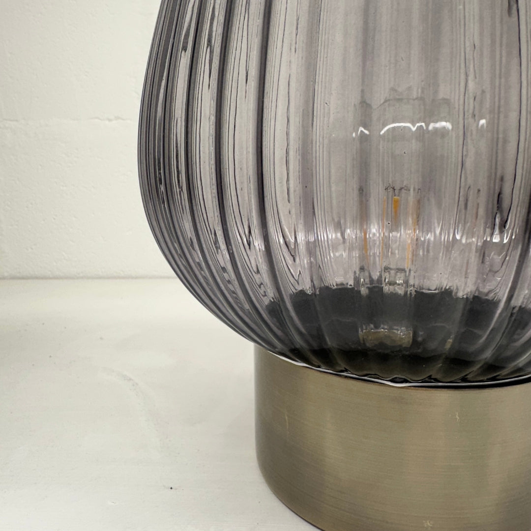 33cm LED Glass Footed Ridged Lamp - Brushed Gold Not specified