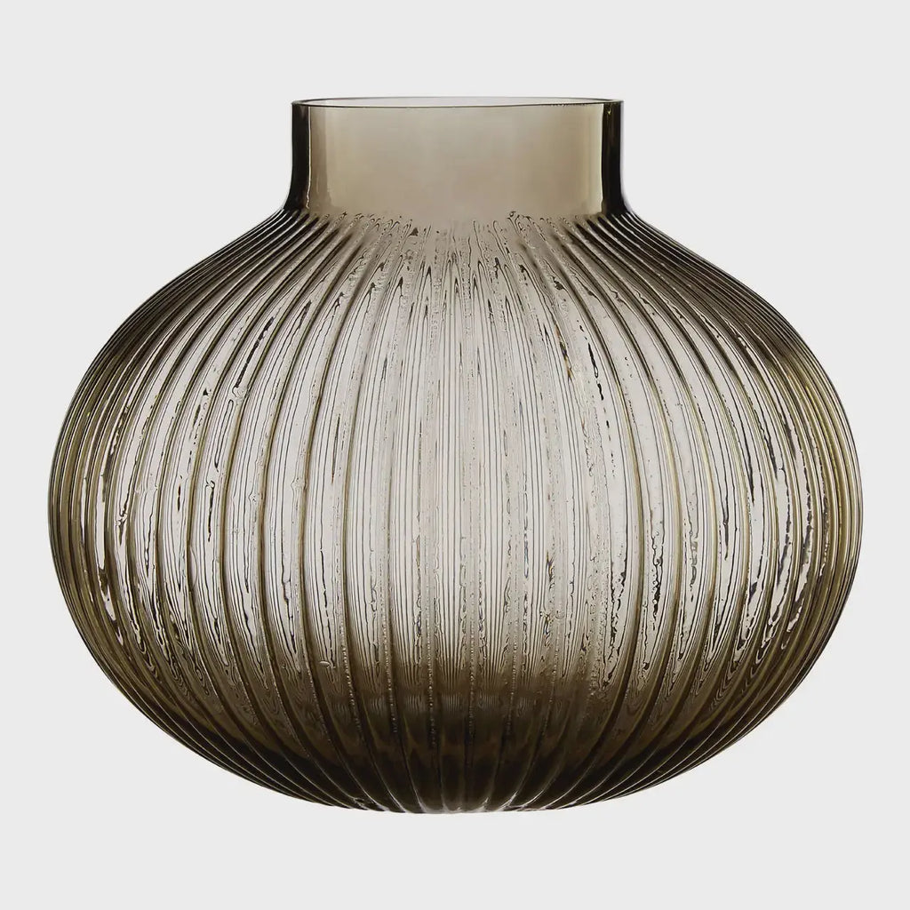 Nullah Corrugated Round Brown Glass Vase Premier Housewares LTD