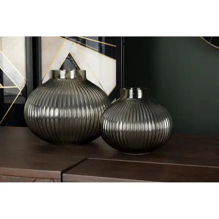 Nullah Corrugated Round Brown Glass Vase Premier Housewares LTD