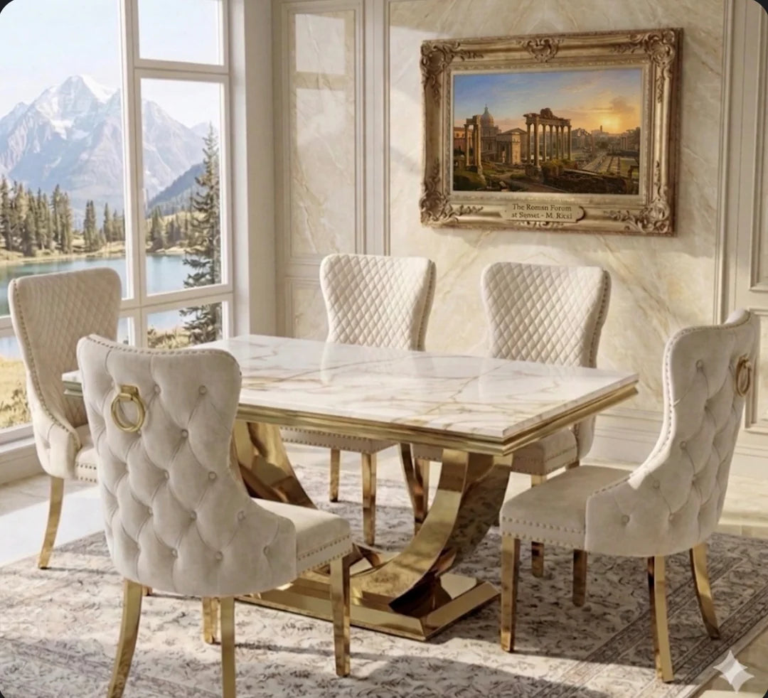 London Marble Dining Table w/ Gold Legs Home Store Living