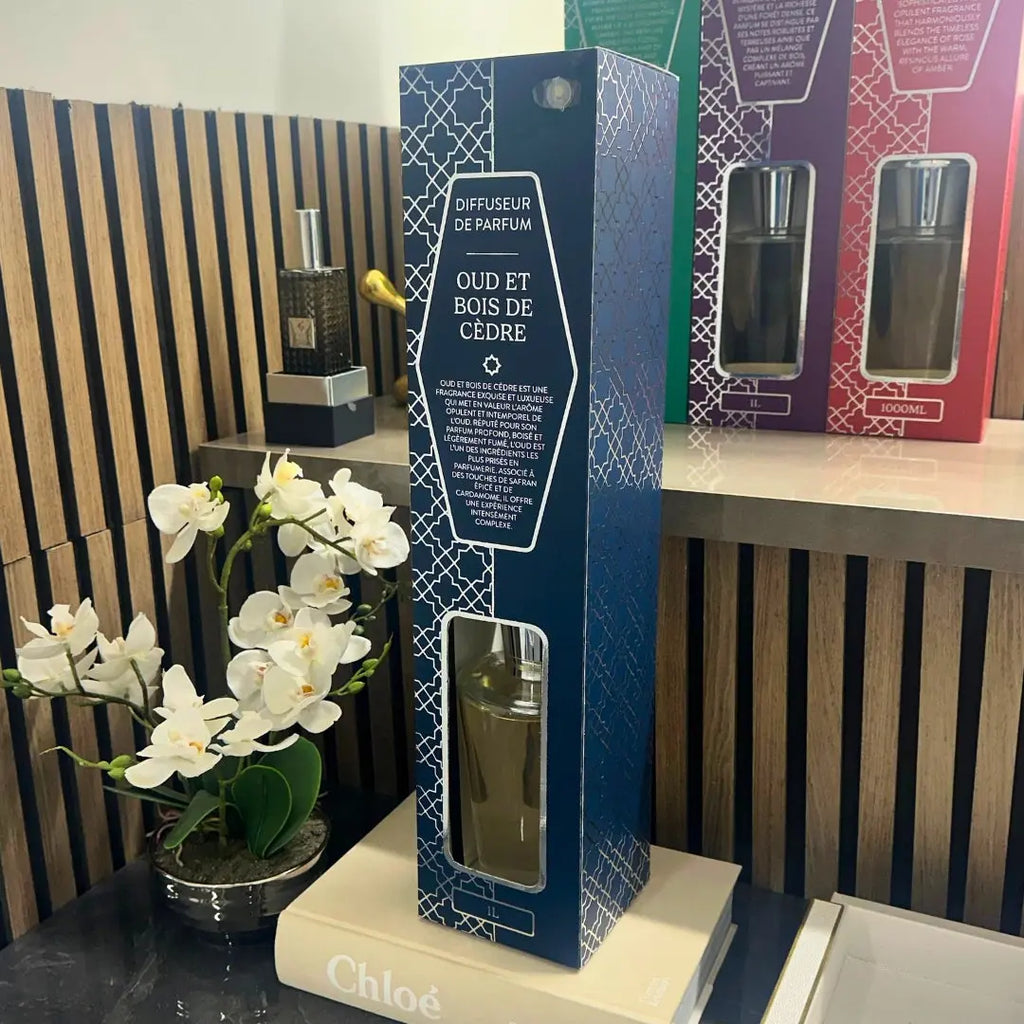 1000ml Oud & Cedarwood Scented Reed Diffuser sil interiors