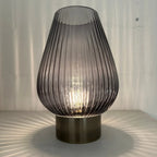 33cm LED Glass Footed Ridged Lamp - Brushed Gold candlelight