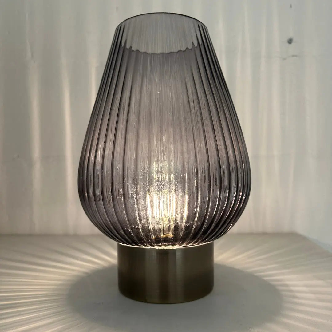 33cm LED Glass Footed Ridged Lamp - Brushed Gold candlelight