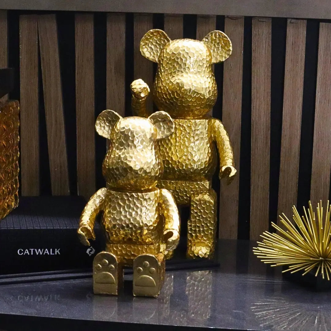 Gold Hammered Sitting Bear Sculpture richmond Interiors